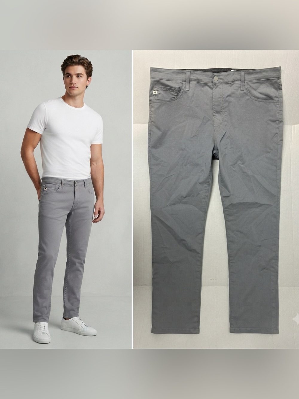 AG Men's 38x26 Everett Slim Straight Gray Cotton Blend Stretch Casual Pants